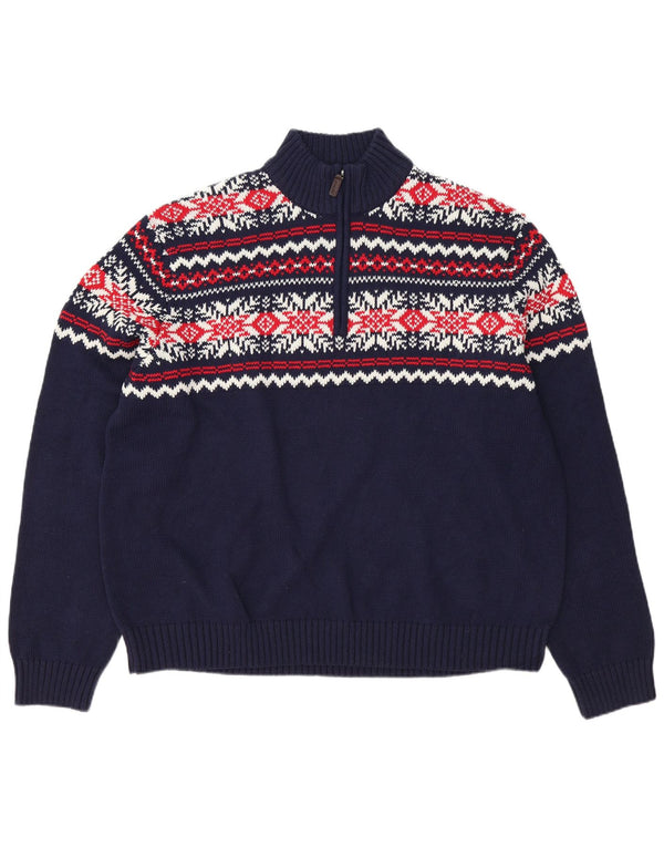 Maglione da uomo con zip e collo Izod 2XL in cotone Fair Isle blu navy
