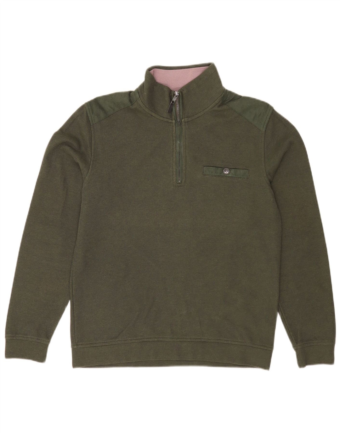 Felpa da uomo con collo con zip Ted Baker, taglia 2, piccola, in cotone kaki
