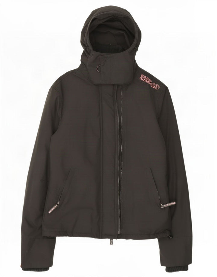 Giacca a vento con cappuccio da donna Superdry UK 14 Nylon grigio medio