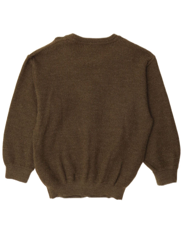 Maglione cardigan vintage da uomo IT 50 medio kaki lana vergine