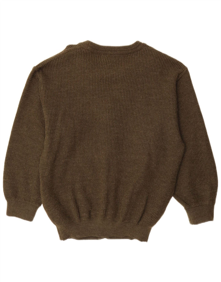 Maglione cardigan vintage da uomo IT 50 medio kaki lana vergine