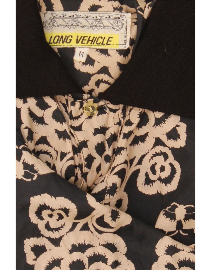 Camicia pullover vintage da uomo a maniche corte con motivo floreale nero medio
