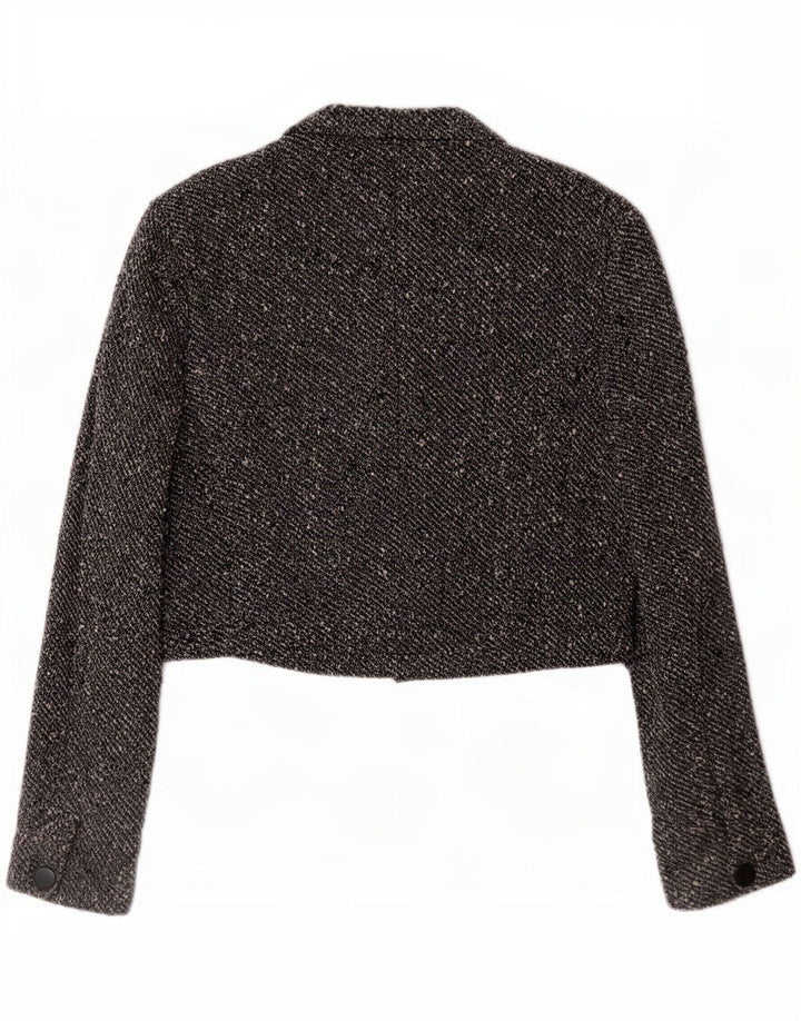 Giacca blazer a 4 bottoni corta da donna Max Mara UK 14 Lana screziata grigio medio