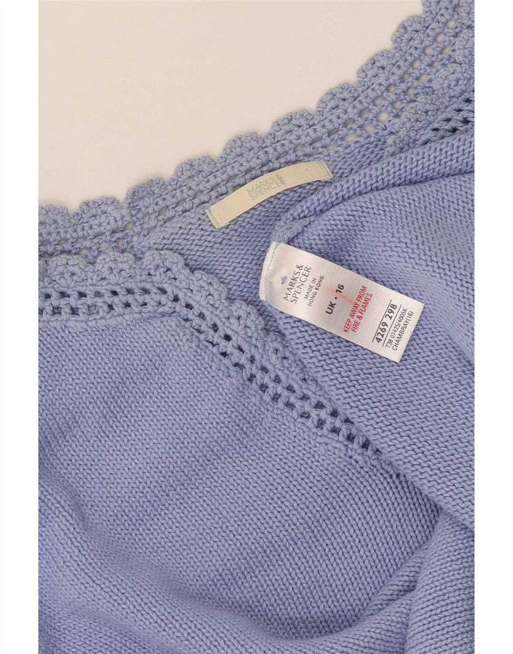 Marks & Spencer Top da donna a maniche lunghe UK 16 Large Blu Cotone