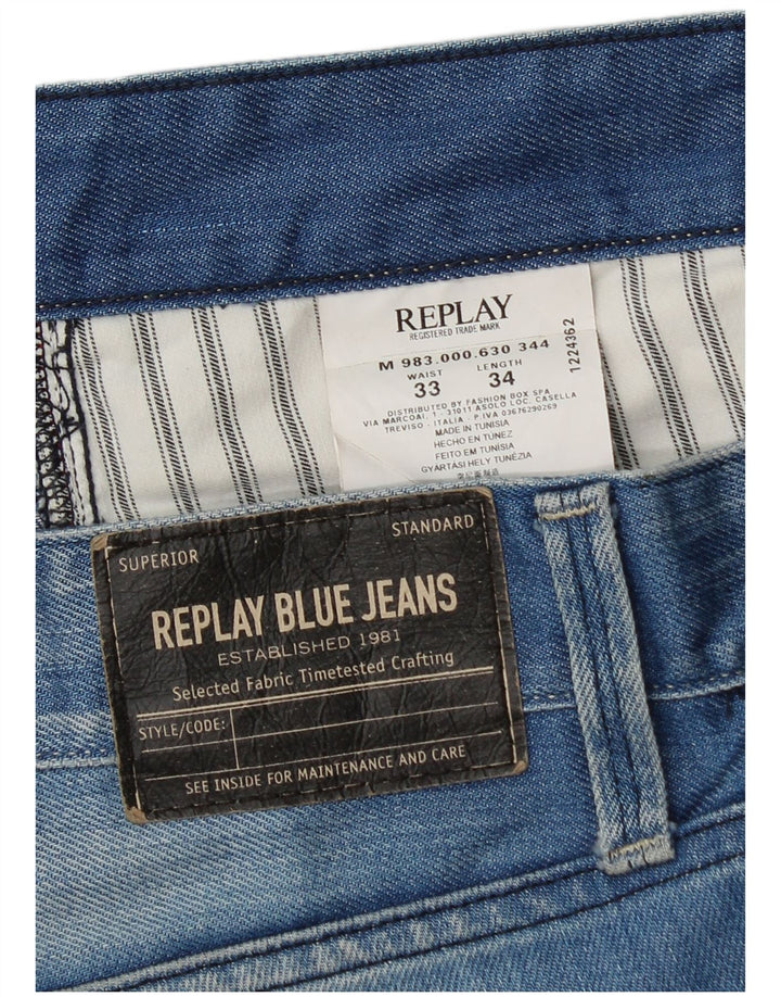 Replay Pantaloncini di jeans Waitom da uomo W33 di grandi dimensioni in cotone blu