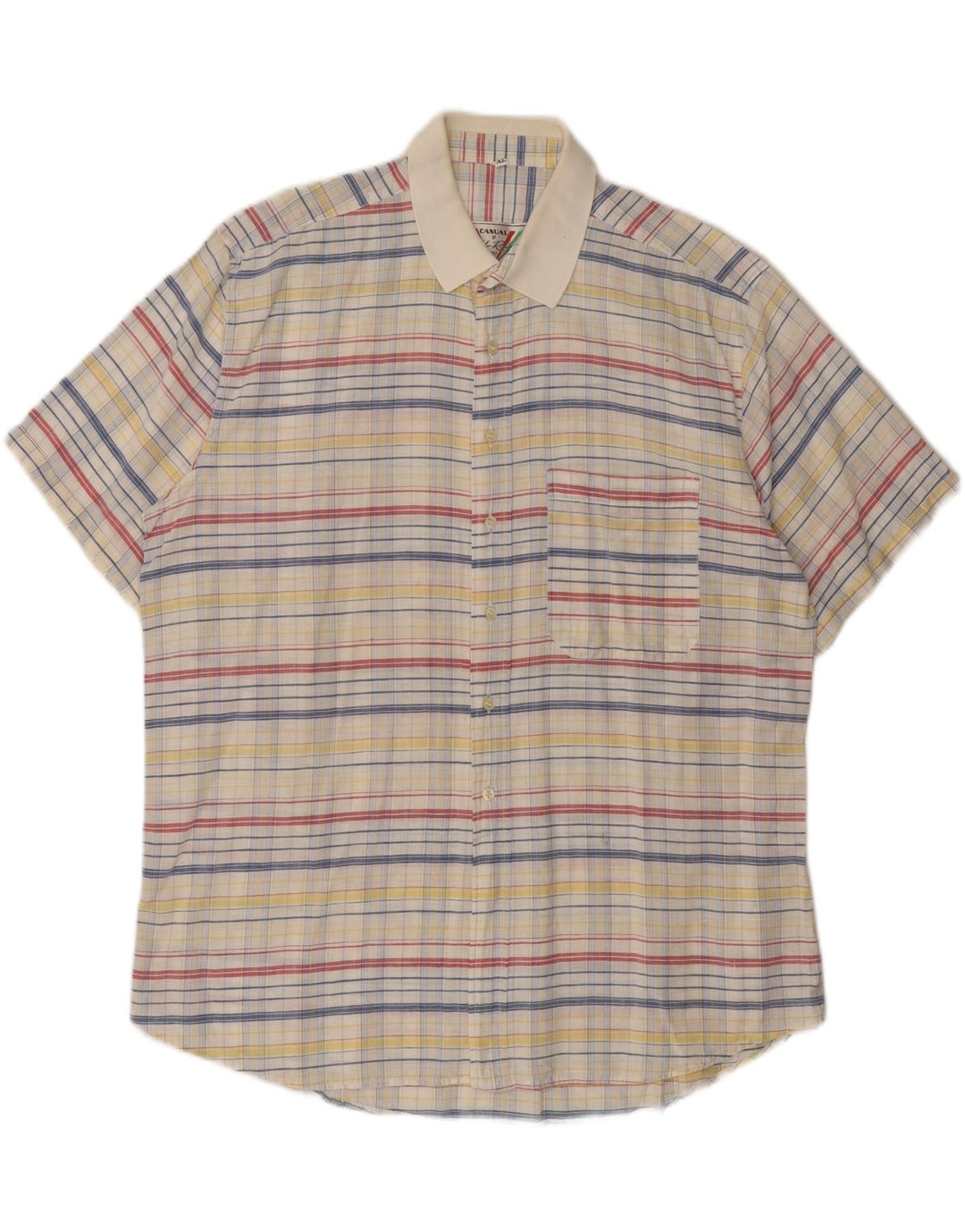 VINTAGE Mens Short Sleeve Shirt XL Multicoloured Striped Vintage Vintage and Second-Hand Vintage from Messina Hembry 