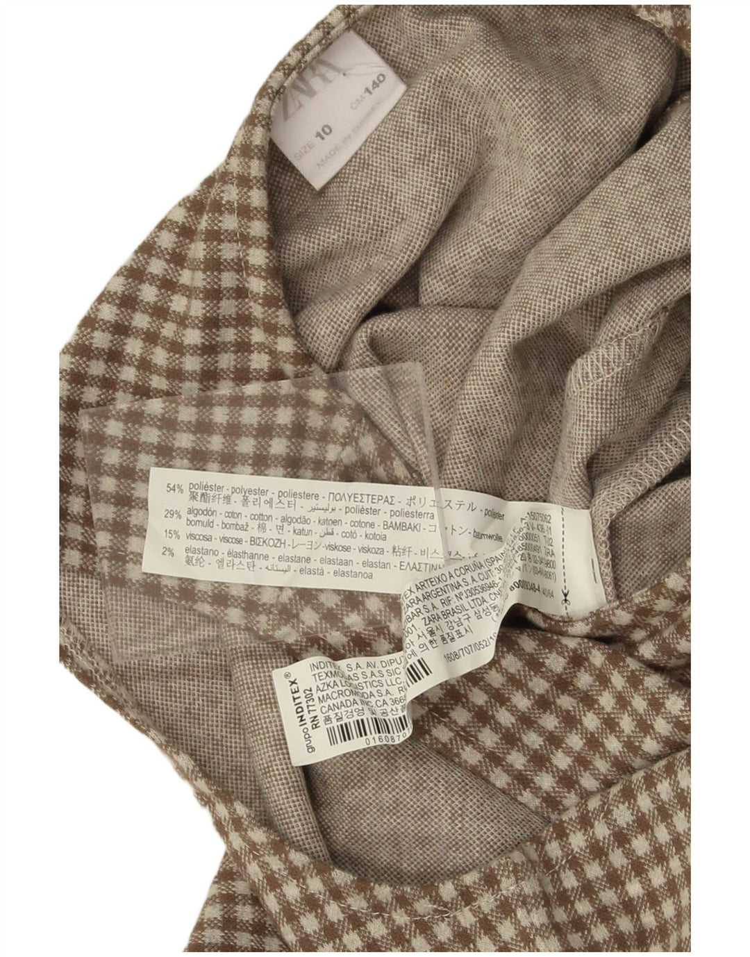 Tuta senza maniche per ragazze Zara 9-10 anni W26 L23 Poliestere a quadretti marrone