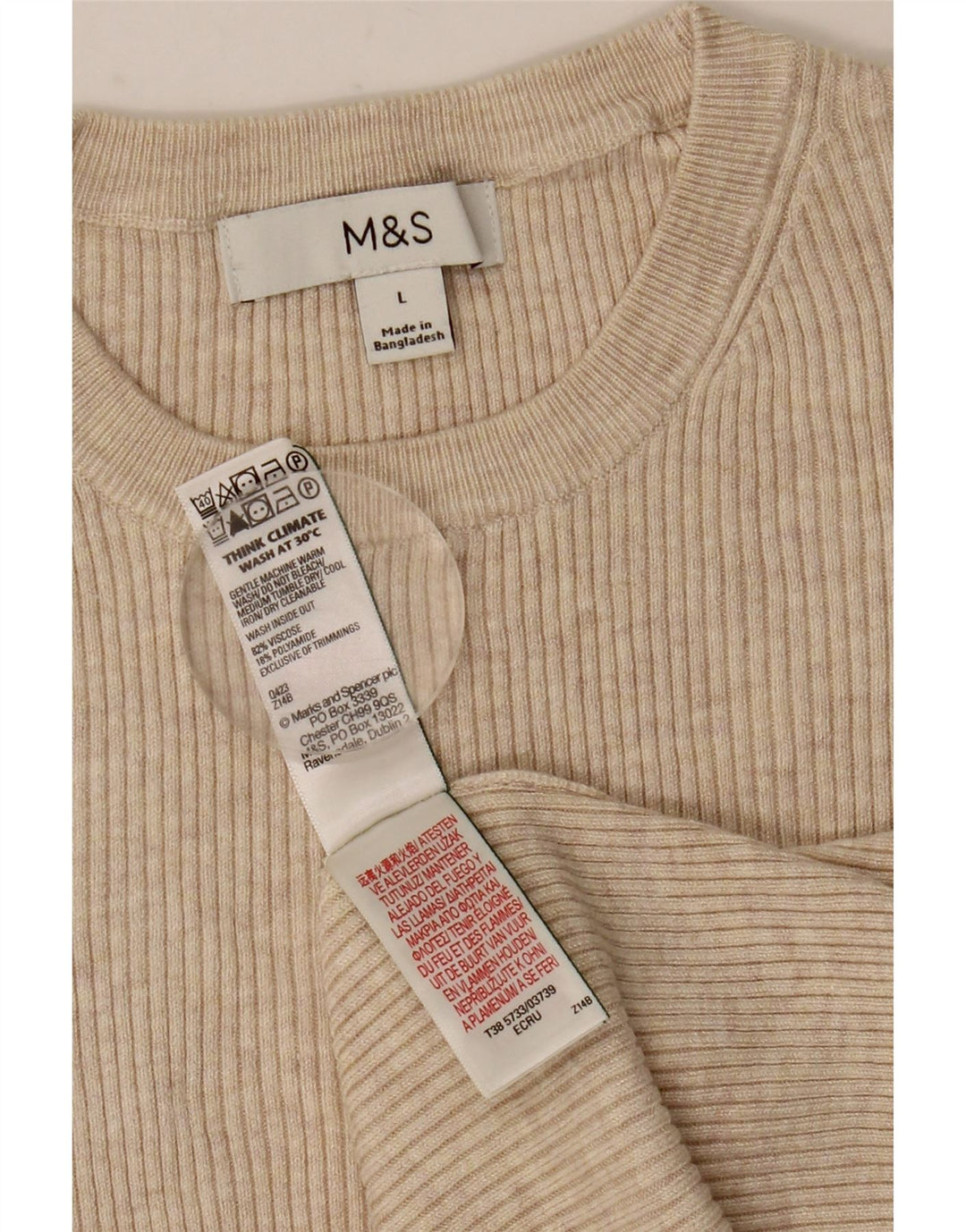 MARKS & SPENCER T-shirt da donna Top UK 14 Large Beige Viscosa