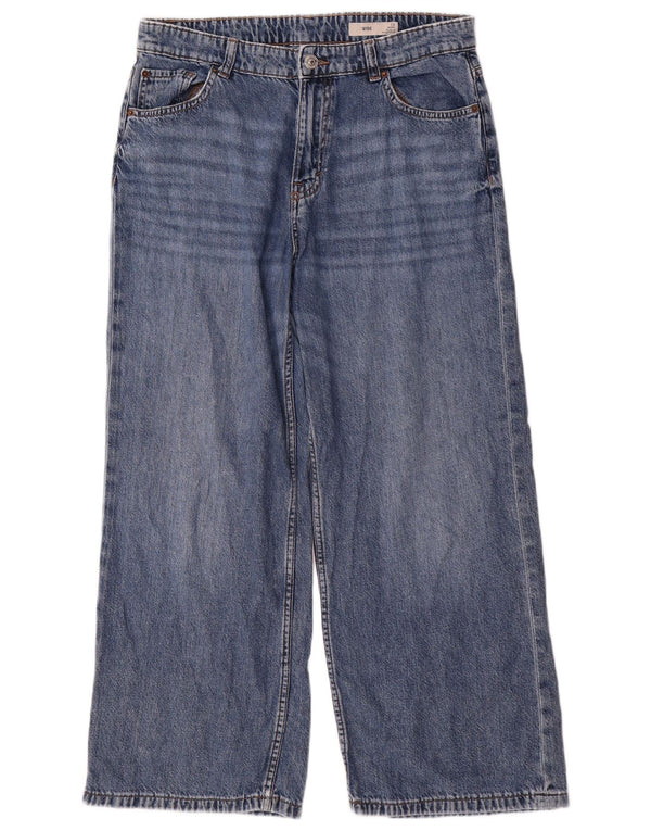 Jeans a gamba larga a vita alta da donna Marks & Spencer UK 12 medio W32 L26 blu
