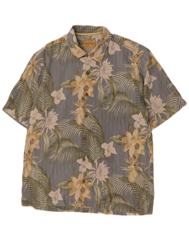 Camicia a maniche corte da uomo Tommy Bahama in cotone floreale grigio medio