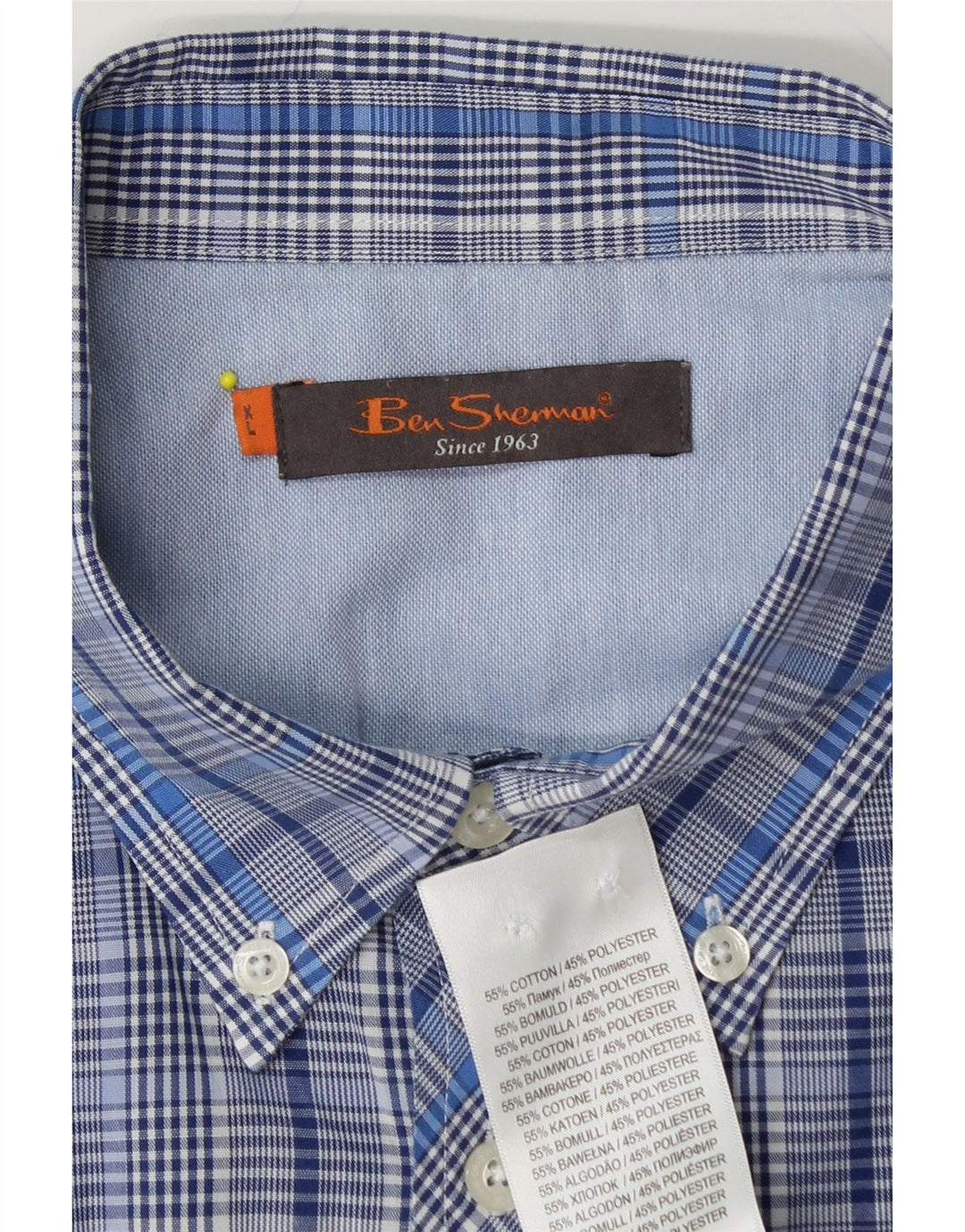 BEN SHERMAN Camicia a maniche corte da uomo XL in cotone a quadri blu