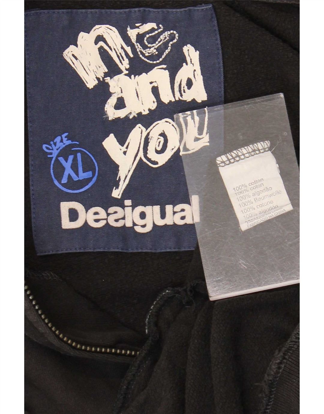 Desigual Giacca da ginnastica grafica da uomo XL in cotone nero