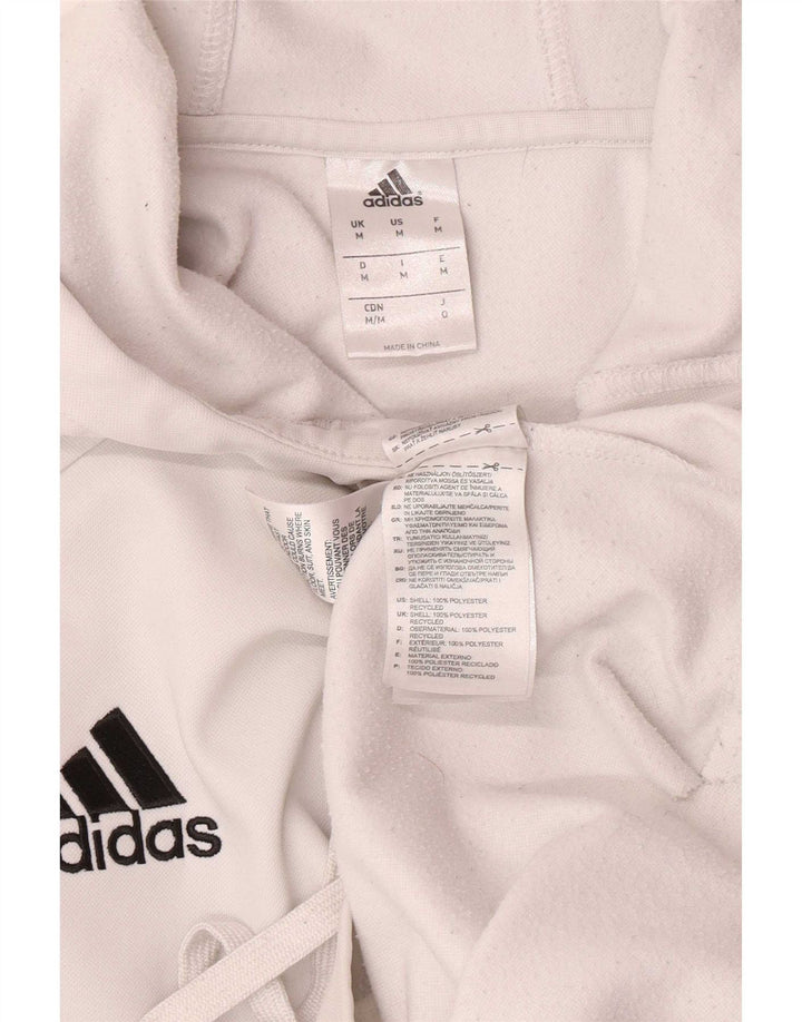 Felpa con cappuccio da uomo Adidas, poliestere bianco medio