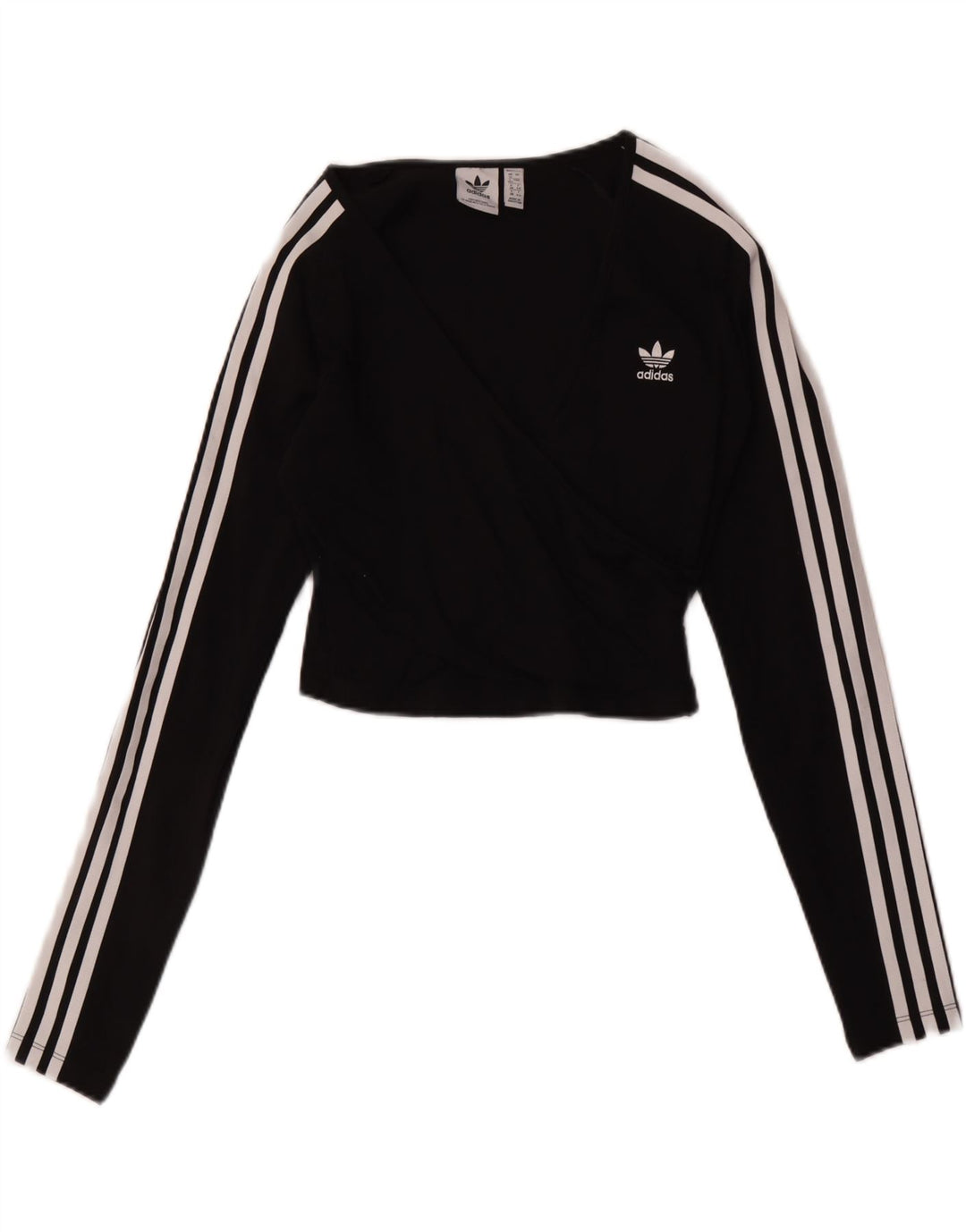 Adidas Donna Crop Top Manica Lunga UK 12 Medio Nero Cotone