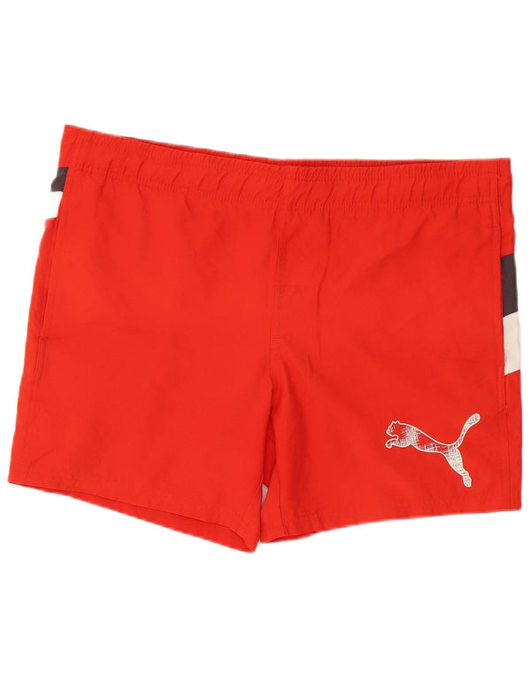 Pantaloncini da bagno grafici da uomo Puma in poliestere color block rosso medio