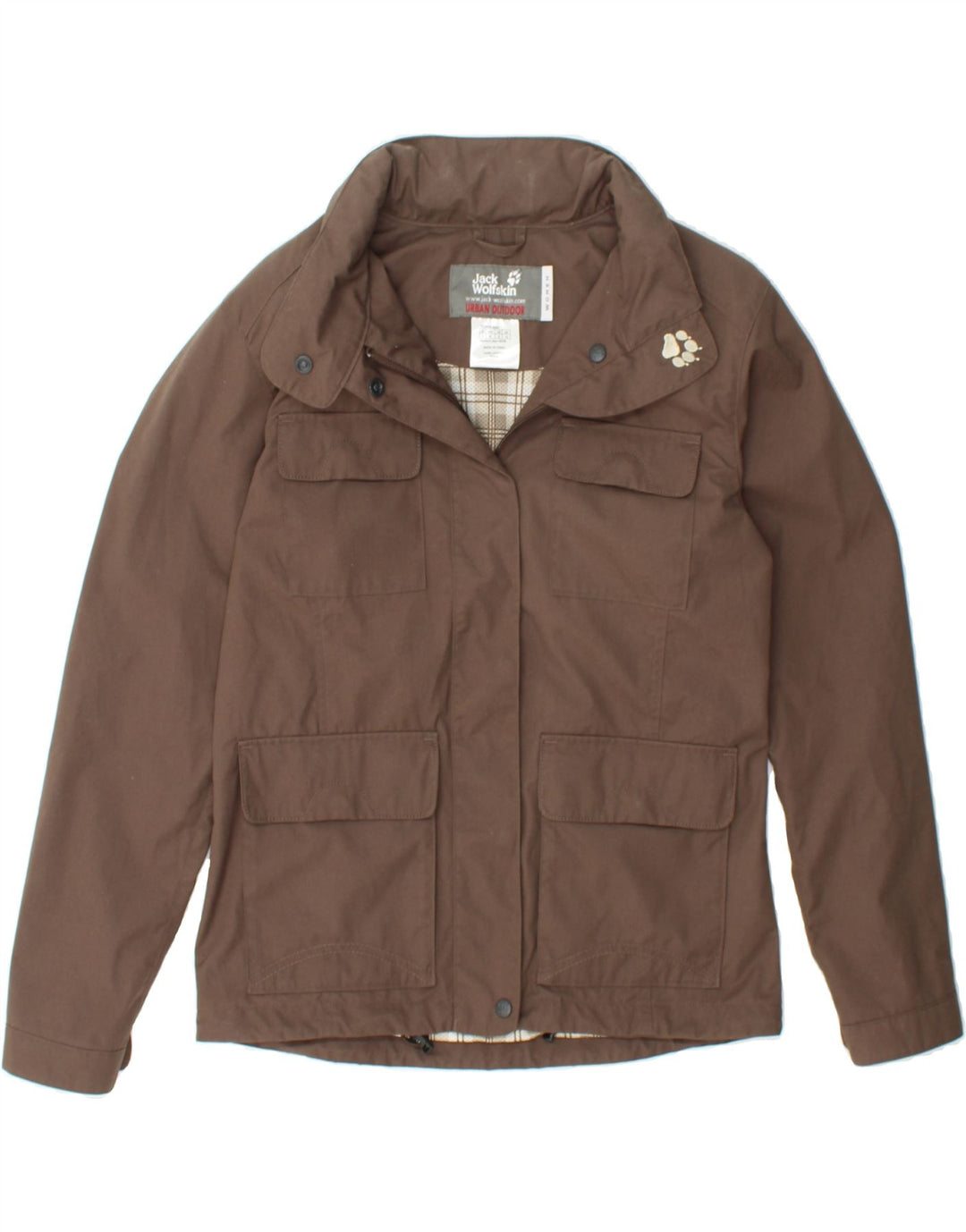 JACK WOLFSKIN Womens Oversized Hooded Utility Jacket UK 10 Small Brown Vintage Jack Wolfskin and Second-Hand Jack Wolfskin from Messina Hembry 