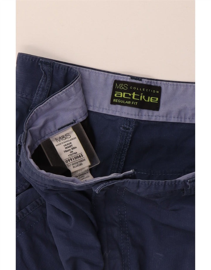 MARKS & SPENCER Pantaloncini cargo da uomo vestibilità regolare W30 cotone blu medio