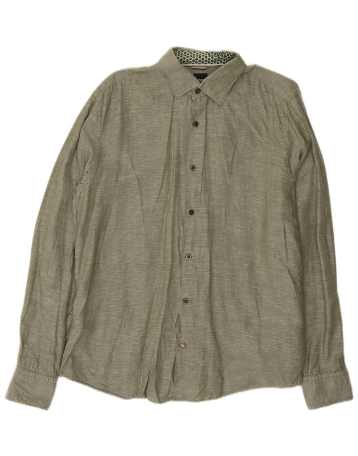 Camicia da uomo Hugo Boss taglia 41 grande lino verde