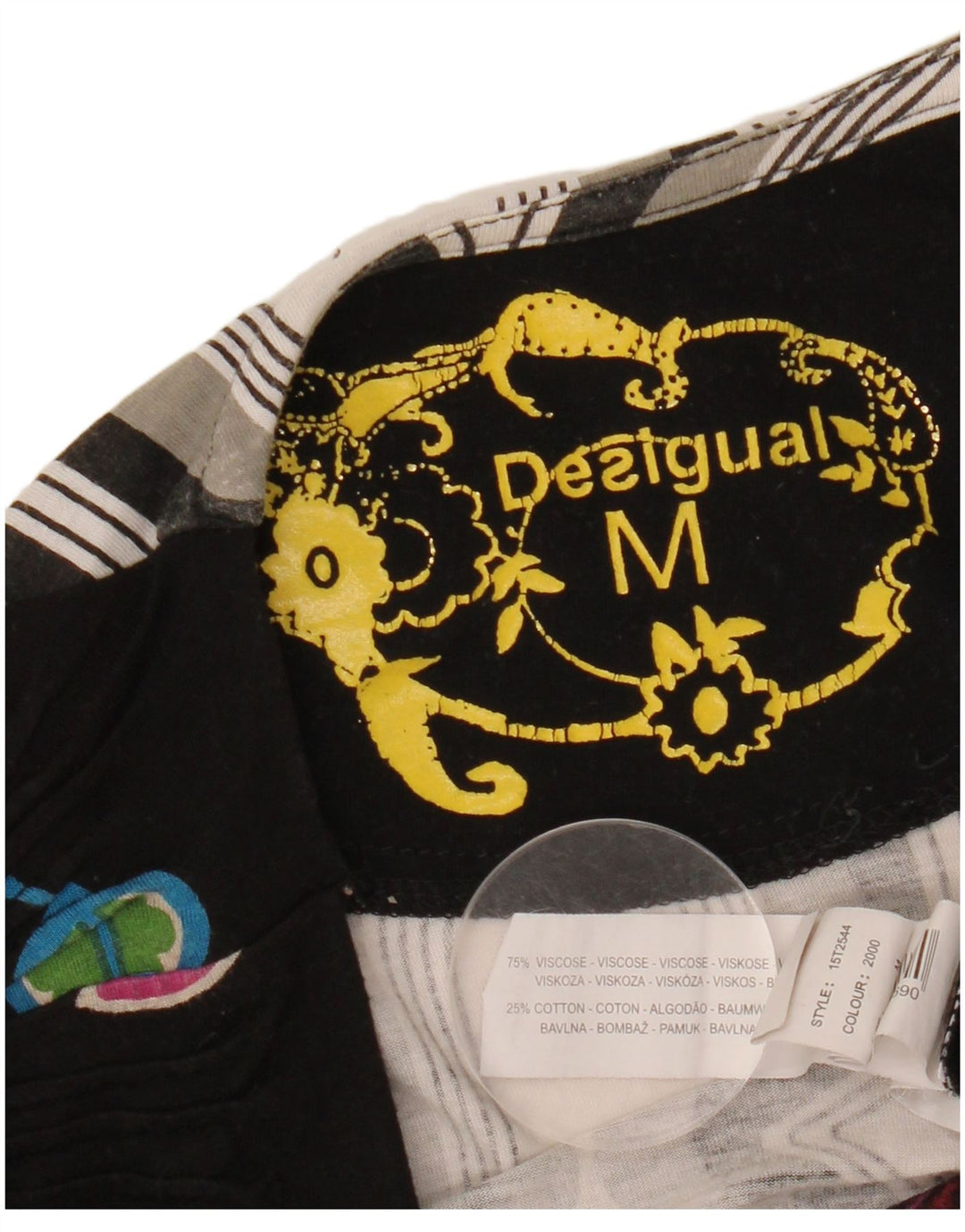 DESIGUAL Top grafico da donna manica lunga UK 12 Viscosa floreale nera media