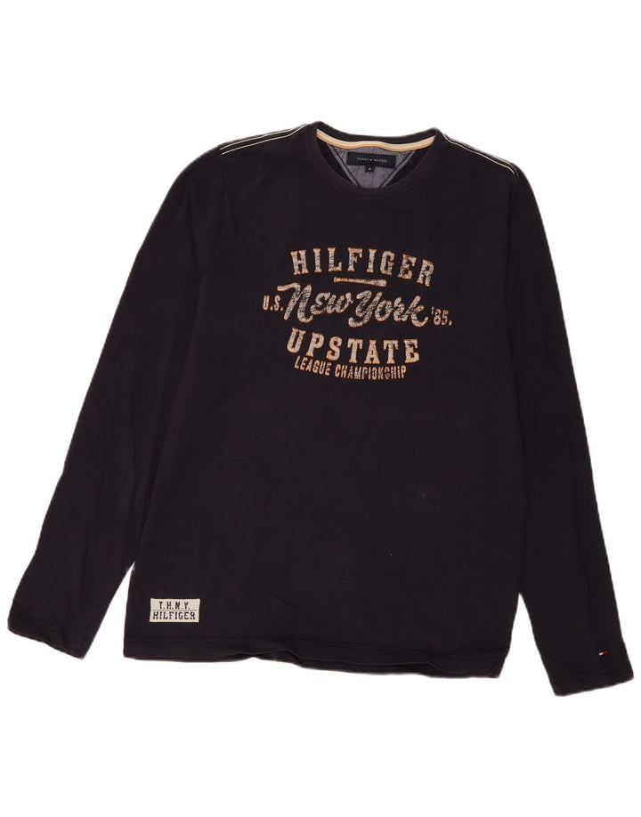 Tommy Hilfiger Maglietta grafica da uomo a maniche lunghe in cotone blu navy medio