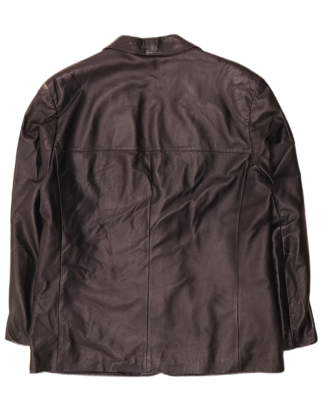 Giacca blazer in pelle vintage da uomo a 2 bottoni IT 50 grande in pelle nera