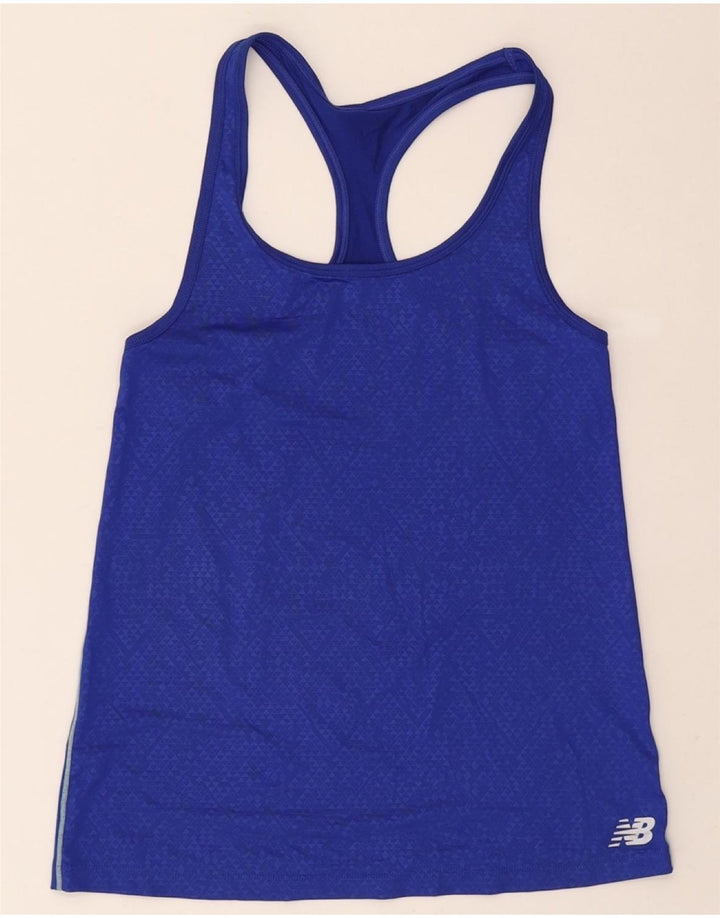 NEW BALANCE Womens Vest Top UK 12 Medium Blue Geometric Vintage New Balance and Second-Hand New Balance from Messina Hembry 