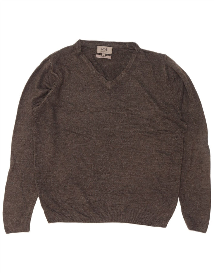 Maglione da uomo con scollo a V Marks & Spencer in acrilico grigio medio