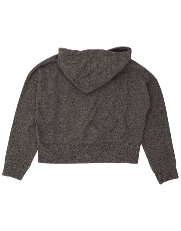 DKNY Womens Oversized Crop Graphic Hoodie Jumper UK 10 Small Grey Flecked