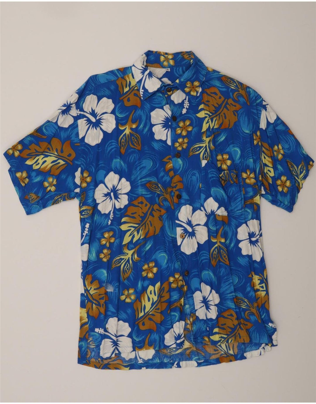 Camicia hawaiana a maniche corte da uomo VINTAGE XL blu floreale
