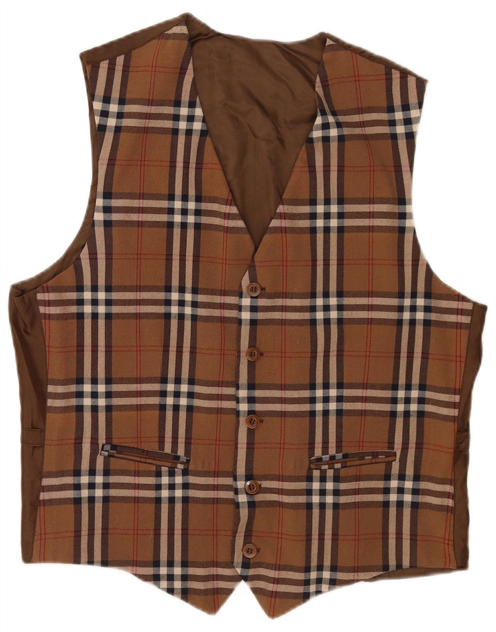 Gilet vintage da uomo a quadri marrone medio