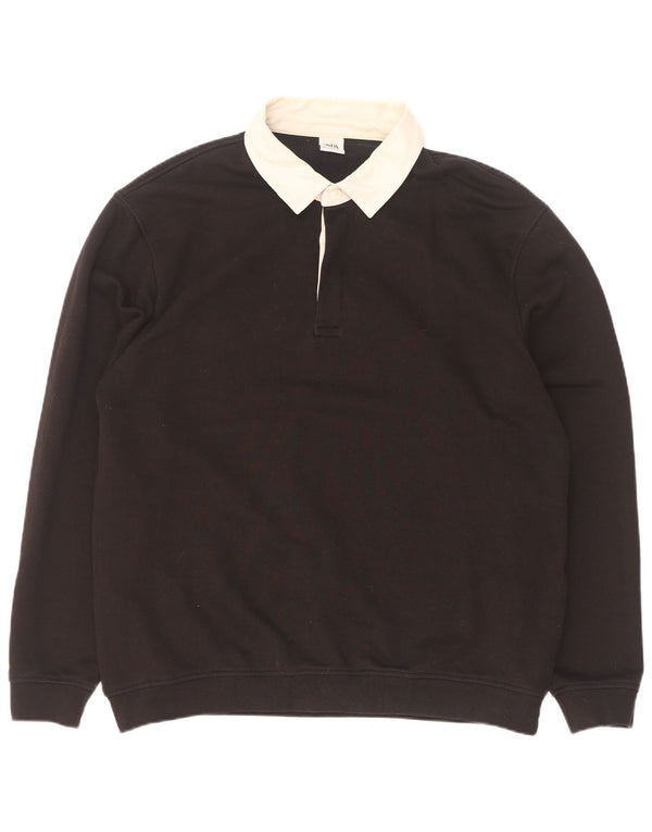 Polo da rugby da uomo a maniche lunghe Zara XL in cotone nero