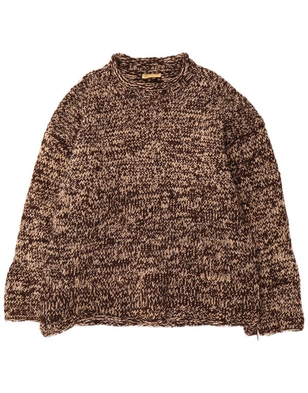 Pachamama Maglione da uomo fatto a mano con collo a tartaruga, grande lana screziata marrone