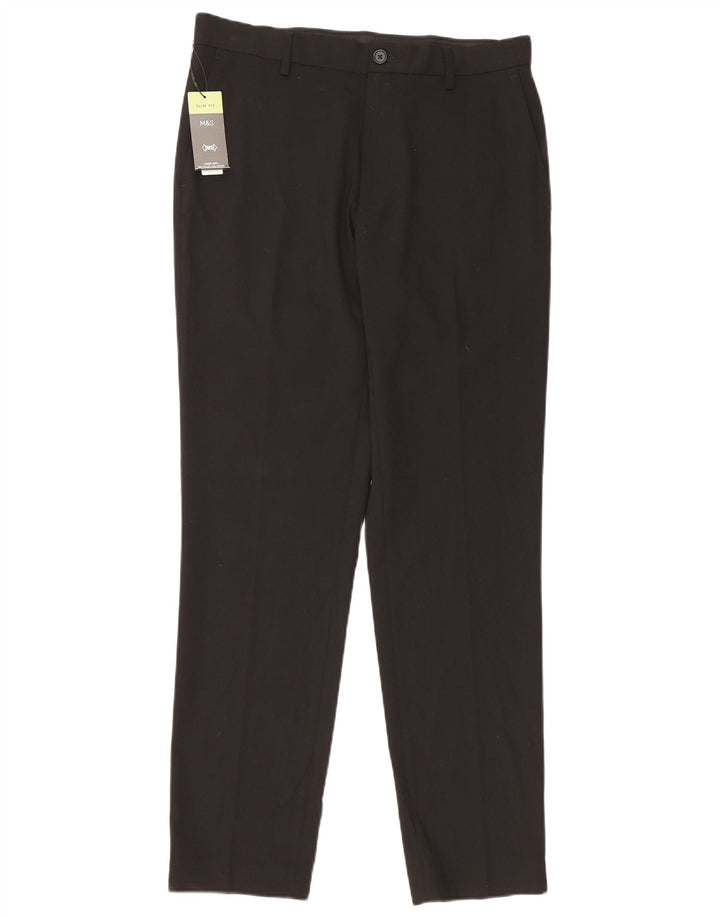 Pantaloni chino slim fit da uomo Marks & Spencer W32 L31 poliestere nero