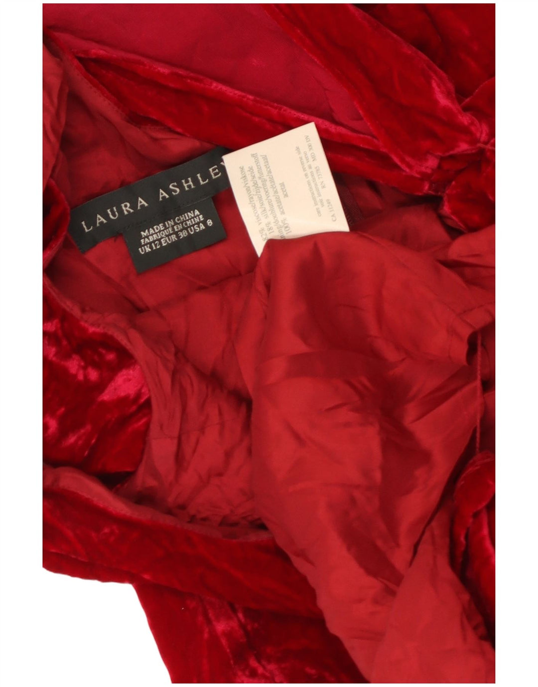 LAURA ASHLEY Abito da donna con maxi spalle scoperte in velluto UK 12 Rosso medio