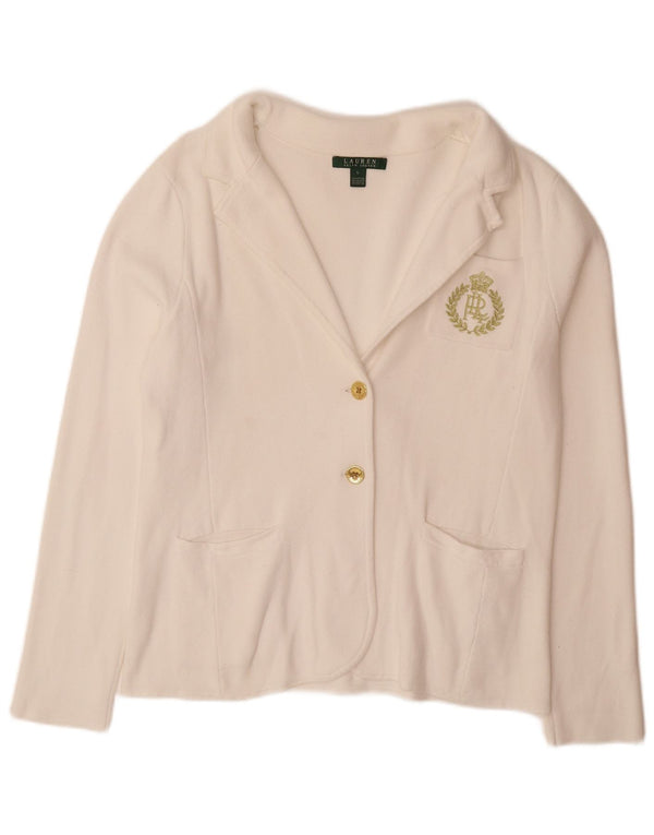 Maglione cardigan da donna RALPH LAUREN UK 16 grande cotone bianco