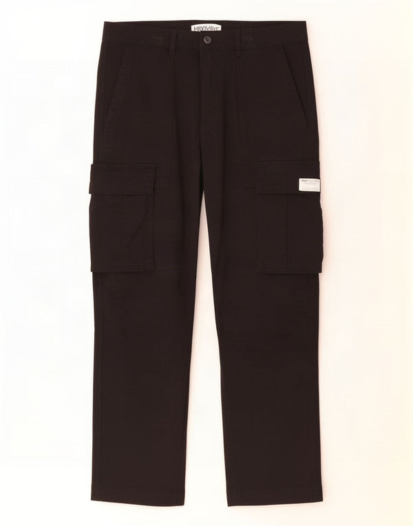 Zara Mens Straight Cargo Trousers Large W32 L29 Black Cotton