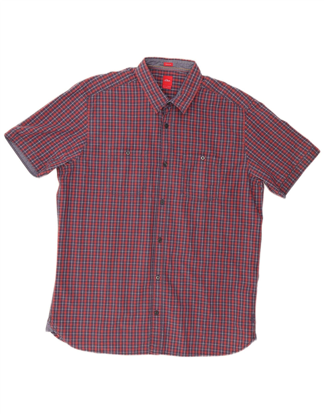 Camicia da uomo a maniche corte Regular Fit S.Oliver XL in cotone a quadri rossi