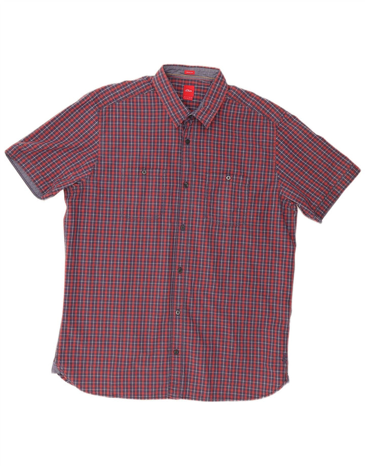 Camicia da uomo a maniche corte Regular Fit S.Oliver XL in cotone a quadri rossi
