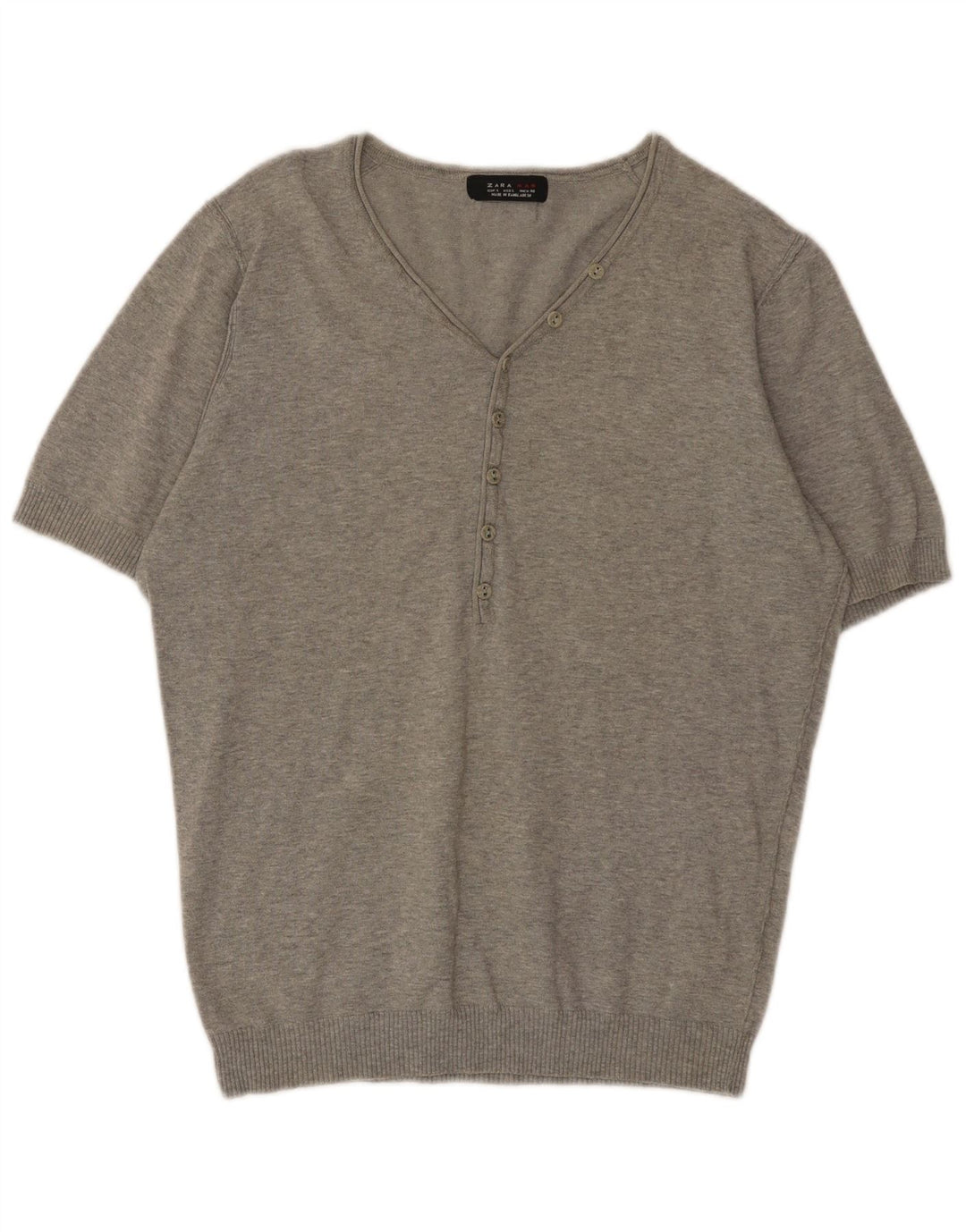 Maglione Zara da uomo a maniche corte con scollo a V grande grigio screziato