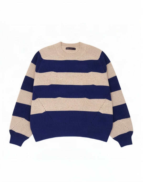 Maglione maglione girocollo da donna Marks & Spencer UK 16 grandi strisce blu