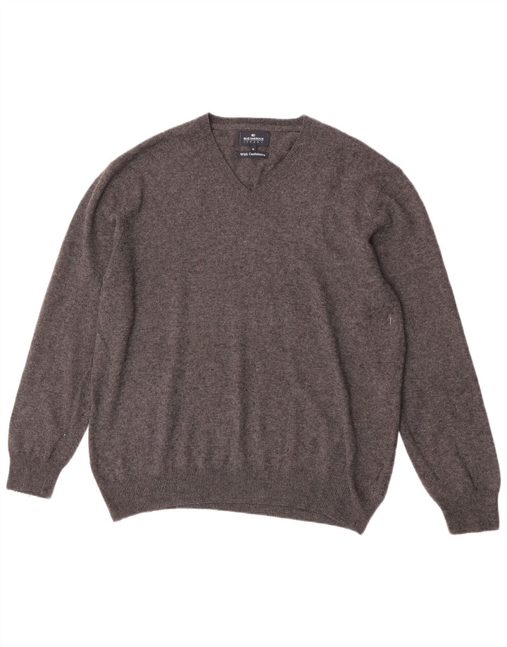 Maglione da uomo Marks & Spencer con scollo a V blu Harbour XL in lana grigia