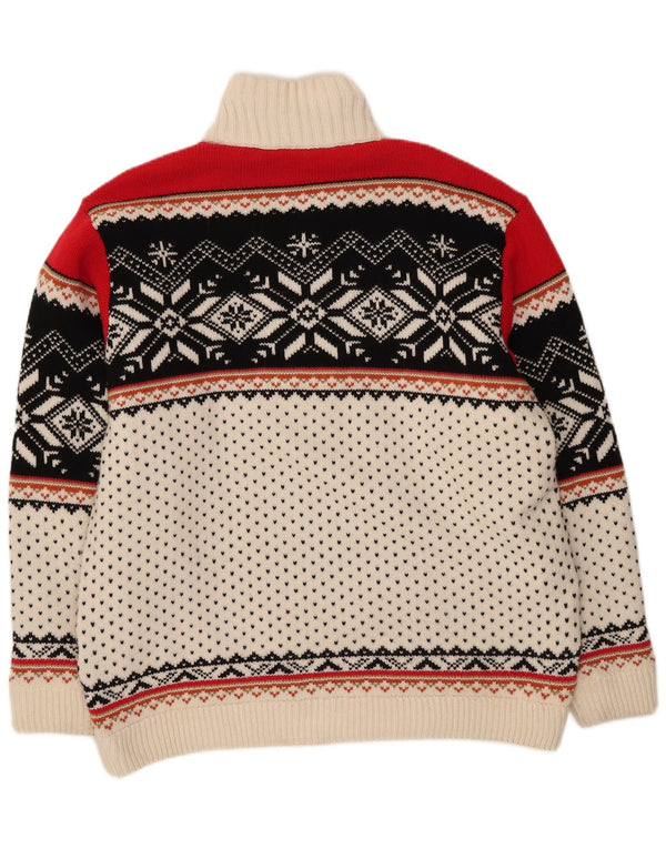 Maglione vintage da uomo con zip e collo 2XL bianco sporco Fair Isle