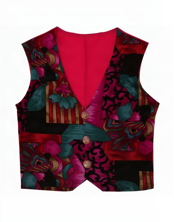 Gilet da donna vintage UK 10 piccolo patchwork multicolore