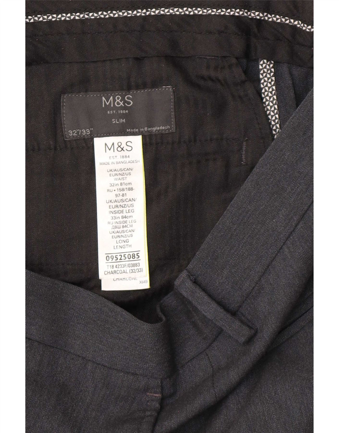 Pantaloni chino slim da uomo Marks & Spencer W32 L33 poliestere grigio