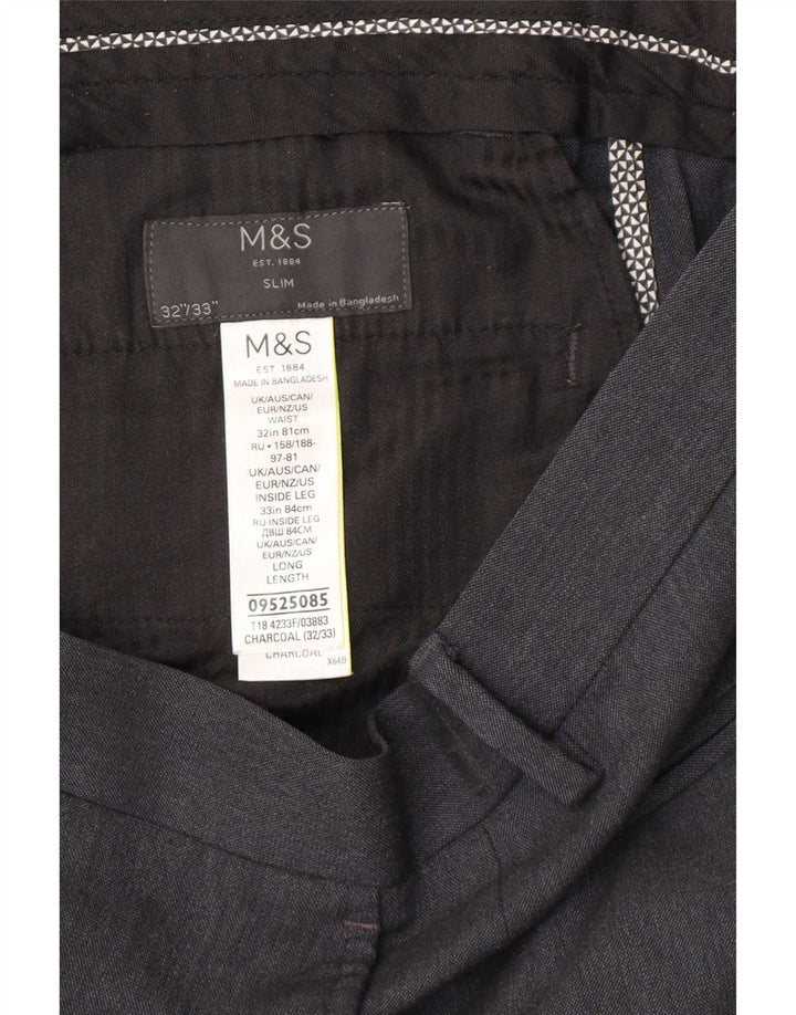 Pantaloni chino slim da uomo Marks & Spencer W32 L33 poliestere grigio