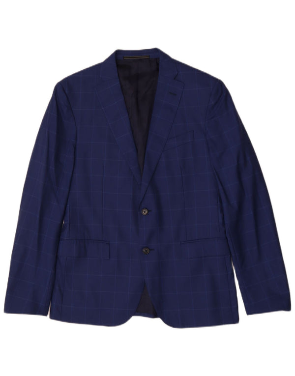 Giacca blazer da uomo a 2 bottoni VINTAGE IT 48 in lana vergine a quadri blu medio