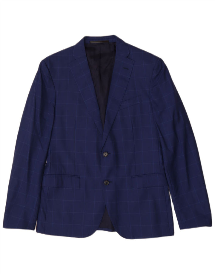 Giacca blazer da uomo a 2 bottoni VINTAGE IT 48 in lana vergine a quadri blu medio