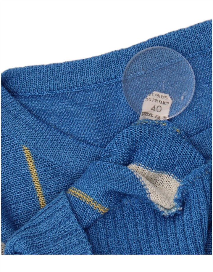 Maglione da donna VINTAGE con scollo a barca a pipistrello IT 40 piccolo a righe blu