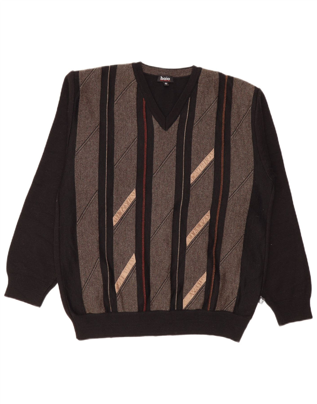 Maglione da uomo con scollo a V Hajo, lana color block medio nero