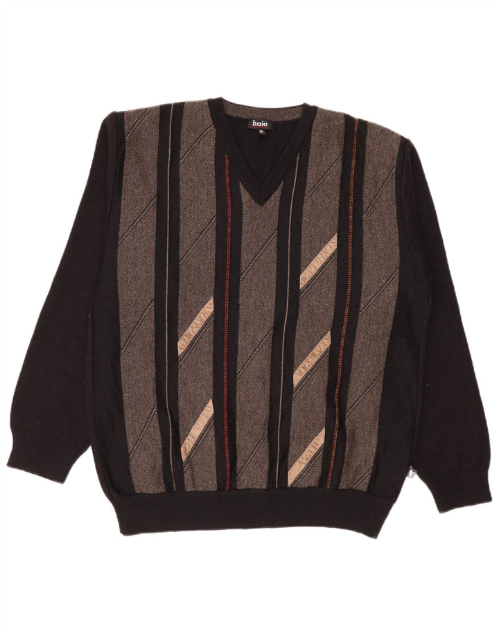 Maglione da uomo con scollo a V Hajo, lana color block medio nero